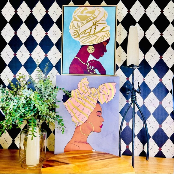 Large Portrait Art Set – Two Elegant Women Headwraps Gold Accents - 20” & 18” - Picture 12 of 14